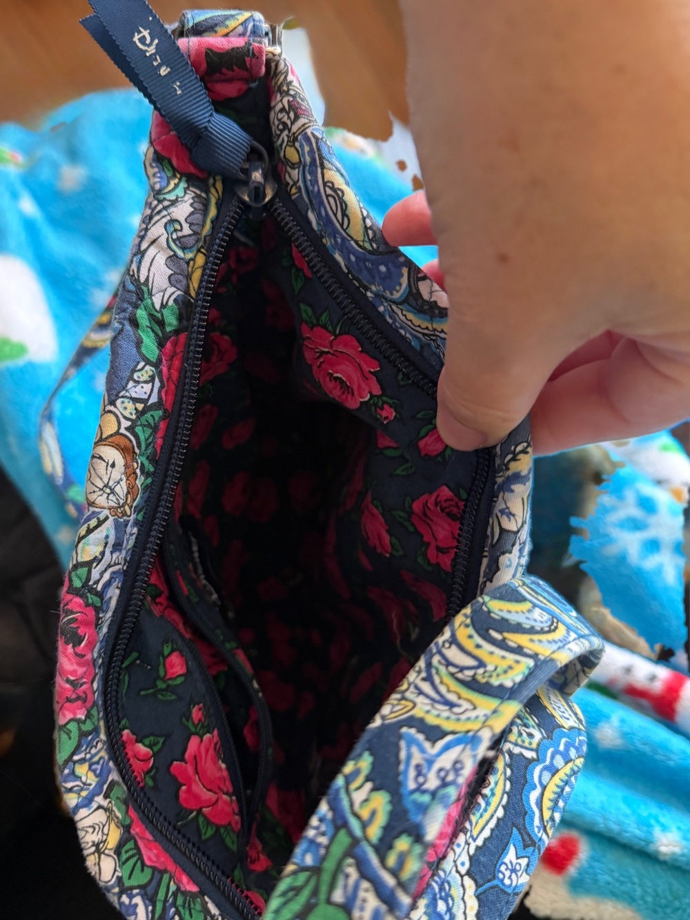 Vera Bradley Navy Crossbody with Pink Rose Print